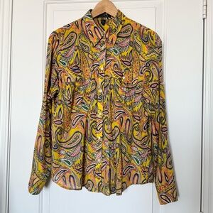 Vintage Lauren Ralph Lauren Yellow Paisley Print Shirt with pockets cotton large